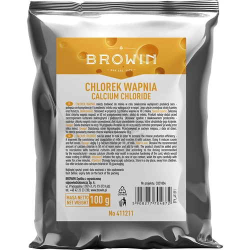 Chlorek wapnia 100 g  - 1 ['black weekend', ' do produkcji sera', ' skrzep serowarski', ' chlorek wapnia serowarski', ' sól serowarska', ' serowarstwo', ' do piwa']