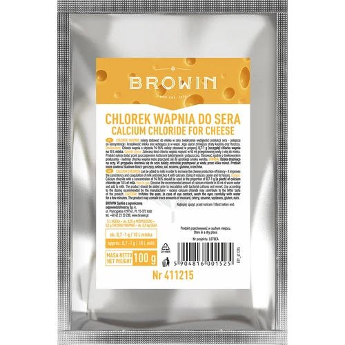 Chlorek wapnia do sera - 100 g  - 1 ['do produkcji sera', ' skrzep serowarski', ' chlorek wapnia serowarski', ' sól serowarska', ' serowarstwo', ' do piwa', ' duże opakowanie']