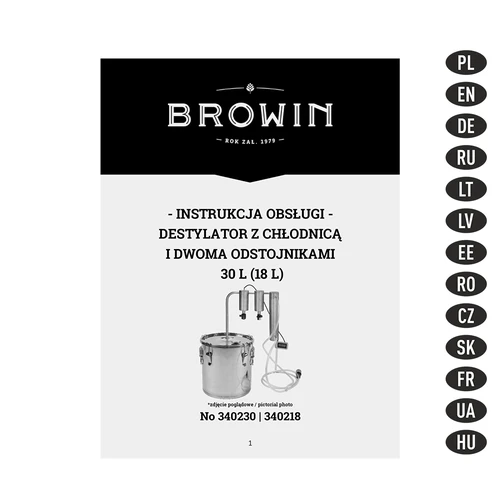 Destylator 30 L ze stali nierdzewnej - 2 odstojniki - 9 ['destylacja', ' destylator z dwoma odstojnikami', ' woda destylowana', ' 2 odstojniki', ' jak destylować', ' destylat', ' destylatory browin', ' destylator 30 l', ' destylator na indukcję']