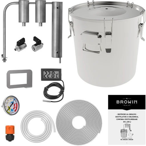 Destylator 30 L ze stali nierdzewnej - 2 odstojniki - 2 ['destylacja', ' destylator z dwoma odstojnikami', ' woda destylowana', ' 2 odstojniki', ' jak destylować', ' destylat', ' destylatory browin', ' destylator 30 l', ' destylator na indukcję']