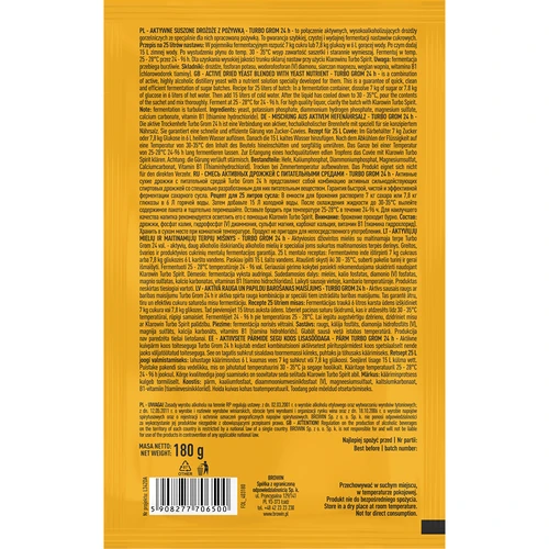 Drożdże gorzelnicze Turbo Grom 24h - 3 ['drożdże do alkoholu', ' drożdże do spirytusu', ' drożdże do bimbru', ' drożdże do samogonu', ' drożdże do księżycówki', ' bimber', ' samogon', ' księżycówka', ' szybka fermentacja']