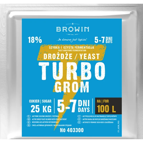 Drożdże gorzelnicze Turbo Grom 5-7 dni 100L  - 1 ['drożdże do alkoholu', ' drożdże do spirytusu', ' drożdże do bimbru', ' drożdże do samogonu', ' drożdże do księżycówki', ' bimber', ' samogon', ' księżycówka']