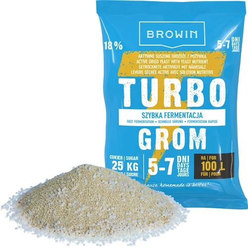 Drożdże gorzelnicze Turbo Grom 5-7 dni 100L - 3 ['drożdże do alkoholu', ' drożdże do spirytusu', ' drożdże do bimbru', ' drożdże do samogonu', ' drożdże do księżycówki', ' bimber', ' samogon', ' księżycówka']