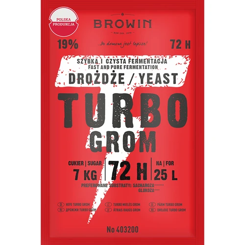 Drożdże gorzelnicze Turbo Grom 72h  - 1 ['drożdże do alkoholu', ' drożdże do spirytusu', ' drożdże do bimbru', ' drożdże do samogonu', ' drożdże do księżycówki', ' bimber', ' samogon', ' księżycówka']