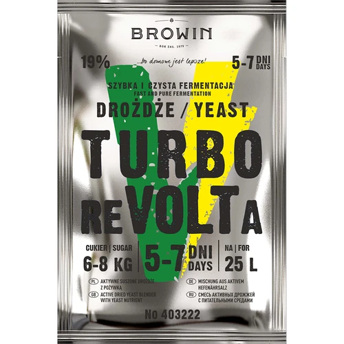 Drożdże gorzelnicze Turbo reVOLTa 5-7 dni - 2 ['do nastawów cukrowych', ' wysoki procent', ' szybka fermentacja', ' czysta fermentacja', ' wysokoalkoholizujące', ' do 19%', ' spirytus techniczny', ' zostańwdomu']