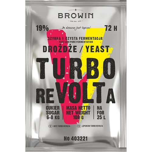 Drożdże gorzelnicze Turbo reVOLTa 72h - 2 ['do nastawów cukrowych', ' wysoki poziom alkoholu', ' szybka fermentacja', ' zostańwdomu', ' spirytus techniczny']