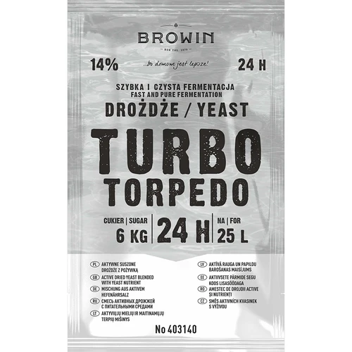 Drożdże gorzelnicze Turbo Torpedo 24h  - 1 ['drożdże do alkoholu', ' drożdże do spirytusu', ' drożdże do bimbru', ' drożdże do samogonu', ' drożdże do księżycówki', ' bimber', ' samogon', ' księżycówka']