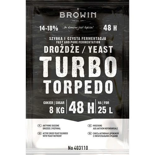 Drożdże gorzelnicze Turbo Torpedo 48h  - 1 ['drożdże do alkoholu', ' drożdże do spirytusu', ' drożdże do bimbru', ' drożdże do samogonu', ' drożdże do księżycówki', ' bimber', ' samogon', ' księżycówka']