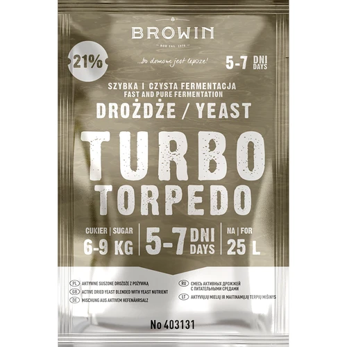 Drożdże gorzelnicze Turbo Torpedo 5-7 dni 21% 100g - 2 ['drożdże turbo', ' drożdże gorzelnicze', ' drożdże do alkoholu', ' do nastawów owocowych', ' drożdże do ziemniaków', ' drożdże do 21%', ' do bimbru', ' drożdże mocne', ' destylacja', ' do nastawów wysokoprocentowych', ' drożdże browin', ' drożdże do whiskey', ' drożdże do wódki z ziemniaków', ' alkohole domowe']