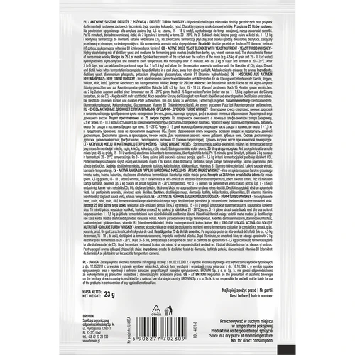 Drożdże gorzelnicze Turbo Whiskey - 3 ['drożdże do alkoholu', ' drożdże do spirytusu', ' drożdże do bimbru', ' drożdże do samogonu', ' drożdże do księżycówki', ' bimber', ' samogon', ' księżycówka', ' domowe whiskey', ' domowe whisky', ' black weekend']