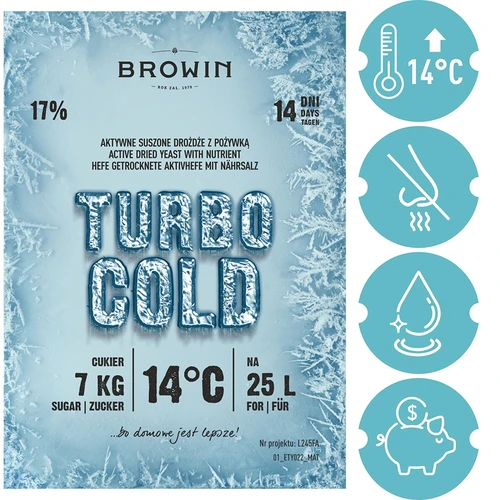 Drożdże Turbo Cold 120 g - 5 ['drożdże gorzelnicze', ' drożdże gorzelniane', ' drożdże Turbo Cold', ' drożdże do bimbru', ' drożdże gorzelnicze do fermentacji alkoholu', ' gorzelnictwo', ' bimber drożdże', '  Black Label']