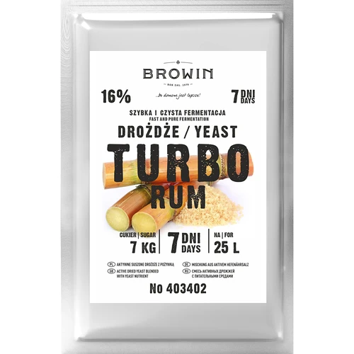 Drożdże Turbo Rum, 44 g - 2 ['drożdże turbo', ' drożdże do rumu', ' drożdże gorzelnicze', ' domowy rum', ' drożdże browin', ' jak zrobić rum']