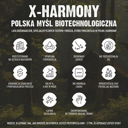 Drożdże Turbo X-Harmony 18%, 100 L, 360g - 8 ['drożdże gorzelnicze', ' drożdże do alkoholu', ' drożdże turbo', ' drożdże harmony', ' drożdże 18%', ' drożdże do bimbru', ' do samogonu', ' drożdże gorzelnicze na 100 litrów', ' nastaw 100L', ' czysta fermentacja', ' cukrówki', ' do nastawów', ' do nastawów z cukru', ' spokojna fermentacja', ' ładny zapach podczas fermentacji', ' stabilna fermentacja', ' łatwe klarowanie', ' destylacja', ' drożdże x', ' drożdże Browin', ' drożdże 18%', ' drożdże alco', ' drożdże alko', ' polecane drożdże', ' drożdże wysokiej jakości', ' drożdże suszone z pożywką', ' łatwe klarowanie nastawu']