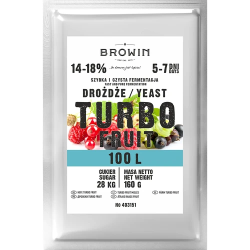 Drożdże winiarskie Turbo Fruit 5-7 dni 100 L - 2 ['drożdże do alkoholu', ' drożdże do spirytusu', ' drożdże do bimbru', ' drożdże do samogonu', ' drożdże do księżycówki', ' bimber', ' samogon', ' księżycówka']