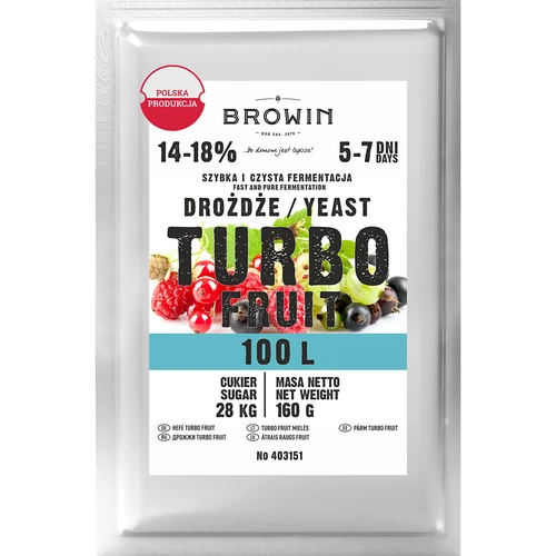 Drożdże winiarskie Turbo Fruit 5-7 dni 100 L  - 1 ['drożdże do alkoholu', ' drożdże do spirytusu', ' drożdże do bimbru', ' drożdże do samogonu', ' drożdże do księżycówki', ' bimber', ' samogon', ' księżycówka']