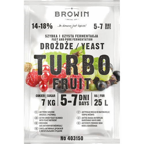 Drożdże winiarskie Turbo Fruit 5-7 dni - 2 ['drożdże do alkoholu', ' drożdże do spirytusu', ' drożdże do bimbru', ' drożdże do samogonu', ' drożdże do księżycówki', ' bimber', ' samogon', ' księżycówka']