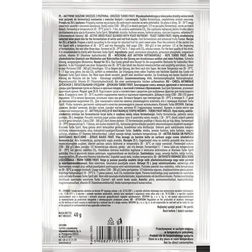 Drożdże winiarskie Turbo Fruit 5-7 dni - 3 ['drożdże do alkoholu', ' drożdże do spirytusu', ' drożdże do bimbru', ' drożdże do samogonu', ' drożdże do księżycówki', ' bimber', ' samogon', ' księżycówka']