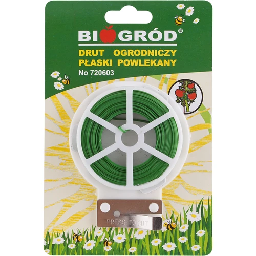 Drut ogrodniczy płaski, powlekany PCV 50m x 2mm - 3 ['drut ogrodniczy', ' zielony drut', ' cienki drut ogrodniczy', ' elastyczny drut ogrodniczy', ' drut w otulinie', ' drut PCV', ' galwanizowany drut', ' drut zielony', ' drut mocujący', ' drut napinający', ' drut naciągowy', ' drut powlekany']