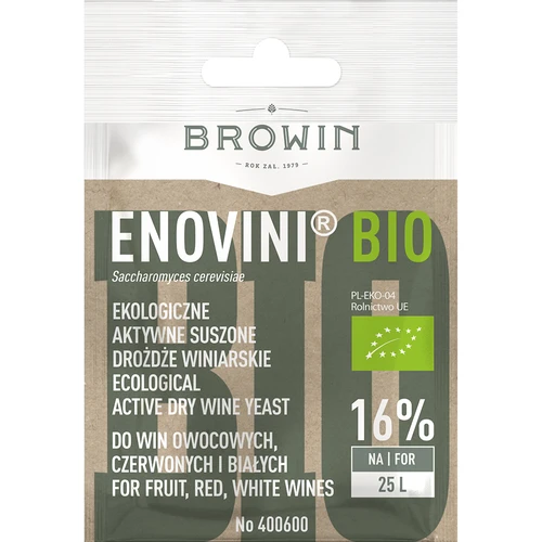 Enovini® BIO - ekologiczne drożdże winiarskie, 7 g  - 1 ['drożdże ekologiczne', ' drożdże winiarskie bio', ' drożdże suszone', ' wino bio', ' produkt bio', ' do win białych', ' do win czerwonych', ' domowe wino', ' drożdże do wina', ' saccharomyces cerevisiae']