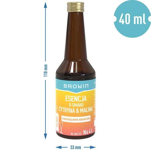 Esencja o smaku cytrynowo-malinowym - 40 ml, na 4L - 7 ['zaprawka do alkoholu', ' aromat do alkoholu', ' aromat do wódki', ' esencja smakowa', ' aromat do nalewek', ' zaprawka do likieru', ' esencja z naturalnym aromatem', ' aromat malinowo-cytrynowy', ' naturalna esencja do alkoholu', ' esencje', ' esencje do bimbru', ' esencja malina i cytryna']