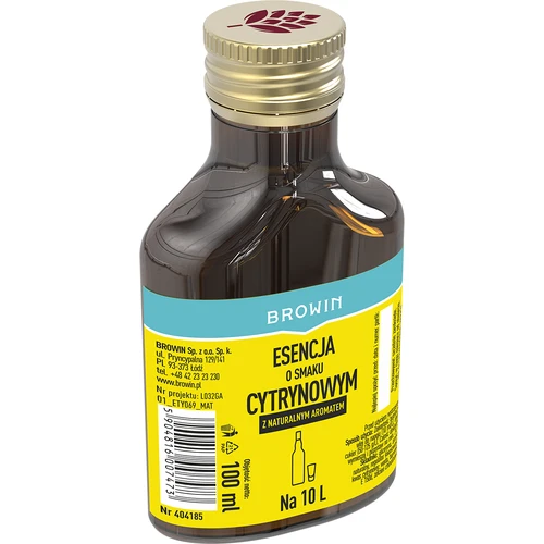 Esencja o smaku cytrynowym z naturalnym aromatem na 10 L - 100 ml - 2 ['cytrynówka', ' likier cytrynowy', ' nalewka cytrynowa', ' esencja Strands', ' zaprawka BROWIN', ' esencje do bimbru', ' esencje do alkoholu', ' esencja 100 ml']