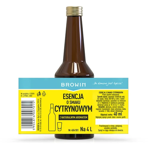 Esencja o smaku cytrynowym z naturalnym aromatem na 4 L - 40 ml - 6 ['cytrynówka', ' likier cytrynowy', ' nalewka cytrynowa', ' esencja Strands', ' zaprawka browin', ' esencje do bimbru', ' esencje do alkoholu']