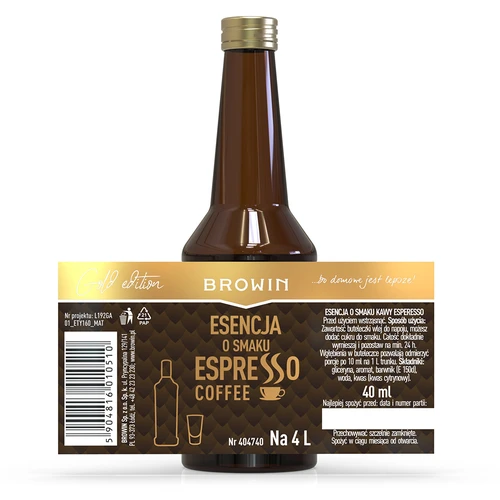 Esencja o smaku Espresso, na 4 L, 40 ml - 4 ['zaprawka do alkoholu', ' aromat do alkoholu', ' do wódki', ' alkohole domowe', ' aromat kawy espresso', ' kawa', ' esencja kawowa', ' zaprawka kawowa', ' zaprawka Kaffelikor', ' esencja kawa', ' esencja o smaku espresso', ' esencje do bimbru', ' smak espresso']