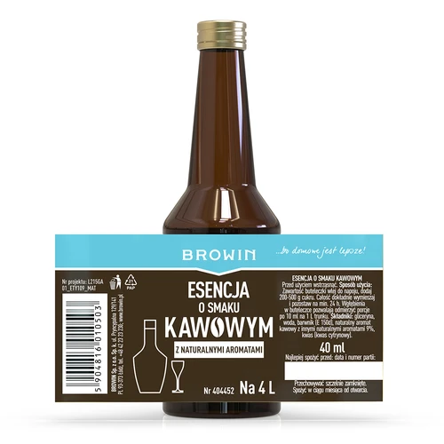 Esencja o smaku kawowym z naturalnymi aromatami na 4 L - 40 ml - 4 ['zaprawka do alkoholu', ' aromat do alkoholu', ' do wódki', ' alkohole domowe', ' aromat kawowy', ' kawa', ' esencja kawowa', ' zaprawka kawowa', ' zaprawka Kaffelikor', ' esencja kawa', ' esencje do bimbru', ' naturalny aromat', ' naturalne aromaty']