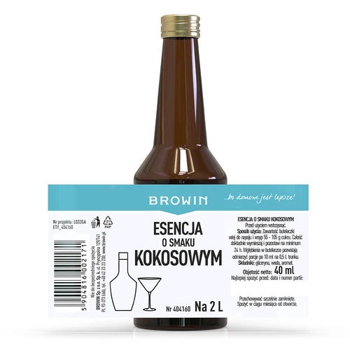 Esencja o smaku kokosowym na 2 L - 40 ml - 5 ['zaprawka do alkoholu', ' do wódki aromat', ' do alkoholu', ' esencja smakowa do alkoholu', ' esencja smakowa do wódki', ' zaprawka kokosowa', ' esencja kokosowa', ' esencja smakowa kokos', ' esencje do bimbru', ' esencja gold']