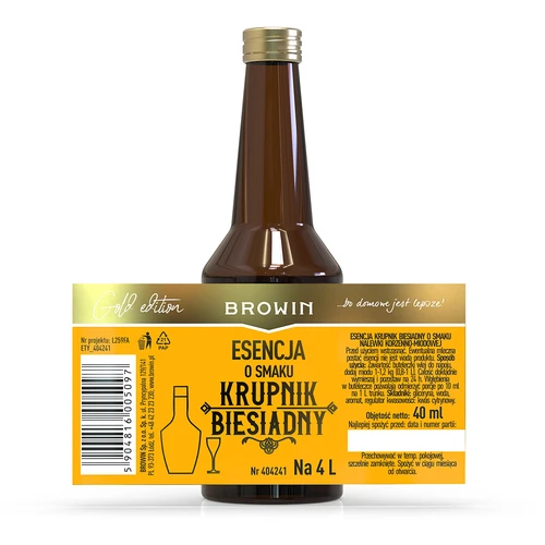 Esencja o smaku - Krupnik Biesiadny na 4 L - 40 ml - 7 ['zaprawka do alkoholu', ' aromat', ' esencja do alkoholu', ' domowy trunek', ' zaprawka smakowa', ' esencja smakowa', ' zaprawki do alkoholu', ' krupnik', ' zaprawka krupnik', ' esencja krupnikus', ' zaprawka krupnikus', ' esencje do bimbru', ' esencja gold']