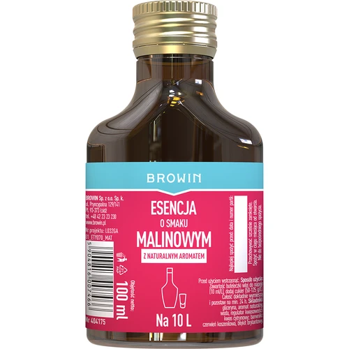 Esencja o smaku malinowym z naturalnym aromatem na 10 L - 100 ml  - 1 ['esencja malinowa', ' aromat malinowy', ' zaprawka o smaku malinowym', ' nalewka malinowa', ' nalewka z malin', ' likier malinowy', ' wódka malinowa', ' esencje do bimbru', ' esencja 100 ml']