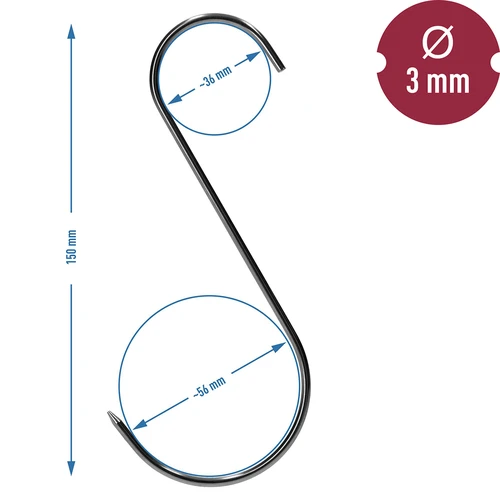 Haki do wędzenia - S, ostrzone 3mm x 150mm 5 szt. - 6 ['hak do wędzenia', ' hak do wędzenia mięsa', ' hak do wędzenia wędlin', ' hak do wędlin', ' haki wędzarnicze', ' haki nierdzewne', ' haki wędzarnicze S', ' zestaw haków', ' haki do wędzarni', ' haki do obsuszania wędlin', ' haki do serów', ' haki klasyczne', ' haki ze stożkowym czubkiem']