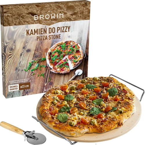 Kamień do pizzy z uchwytem i nożykiem, z kordierytu, okrągły 33 cm - 7 ['prezent', ' pizza domowa', ' do pieczenia pizzy', ' do serwowania pizzy', ' do pieczenia chleba', ' do pieczenia bułeczek']