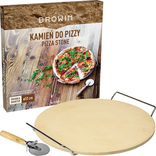 Kamień do pizzy z uchwytem i nożykiem, z kordierytu, okrągły 33 cm - 6 ['prezent', ' pizza domowa', ' do pieczenia pizzy', ' do serwowania pizzy', ' do pieczenia chleba', ' do pieczenia bułeczek']