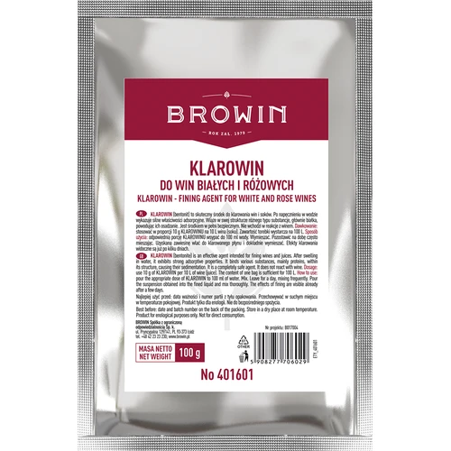 Klarowin - środek klarujący 100 g  - 1 ['do klarowania win i soków', ' do win białych i różowych', ' do usuwania zmętnień', ' bentonit', ' wino domowe', ' klarowne wino']