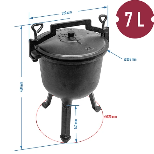 Kociołek żeliwny myśliwski 7 L - Pan kocioł - 4 ['kociołek żeliwny', ' kociołek na palenisko', ' kociołek węgierski', ' garnek myśliwski', ' prezent', ' grill']