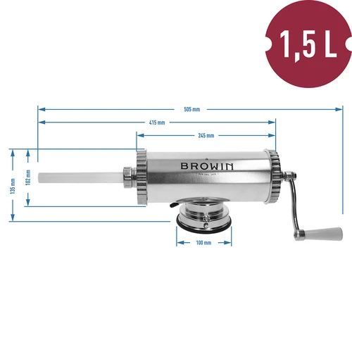 Nadziewarka pozioma 1,5 kg z silikonowym tłokiem - 10 ['do nadziewania kiełbas', ' do kiełbas domowych', ' szpryca', ' nadziewarka gastronomiczna', ' sprzęt masarski', ' nabijarka do kiełbas', ' nabijarka wędliniarska', ' nabijarka pozioma']