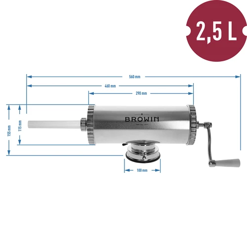 Nadziewarka pozioma 2,5 kg z silikonowym tłokiem - 10 ['nadziewarka do wędlin', ' nadziewarka do kiełbas', ' nadziewarka do wędlin', ' nadziewarka pozioma', ' szpryca do kiełbasy', ' szpryca do mięsa', ' domowa nadziewarka', ' nadziewarka gastronomiczna', ' sprzęt masarski', ' nabijarka do kiełbas', ' nabijarka wędliniarska', ' nabijarka pozioma']