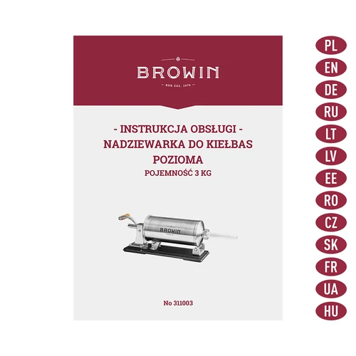 Nadziewarka pozioma 3 kg - 10 ['o nadziewania kiełbas', ' do kiełbas domowych', ' szpryca', ' nadziewarka gastronomiczna', ' sprzęt masarski', ' duża nadziewarka', ' nabijarka do kiełbas', ' nabijarka wędliniarska', ' nabijarka pozioma']