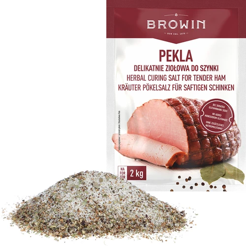 Pekla delikatnie ziołowa do szynki, 75 g - 3 ['pekla', ' peklowanie', ' pekla do szynki', ' pekla do mięsa', ' peklosól', ' zalewa do peklowania mięsa', ' zalewa do peklowania mięsa przepis', ' peklowanie na sucho', ' sól do peklowania']