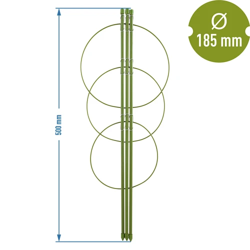 Podpora pierścieniowa do roślin 3 pierścienie 0,5m - 2 ['podpora do roślin', ' podpora pierścieniowa do krzewów', ' podpora ogrodowa', ' podpora na róże', ' pergola ogrodowa', ' obejma do roślin', ' podpórka do roślin', ' podpora kwiatowa', ' podpora do roślin doniczkowych', ' podpora do hortensji', ' podpora do borówek', ' podpora do roślin pnących', ' podpora zielona', ' podpora do roślin ciemnozielona', ' podpora do roślin stalowa z pierścieniami']