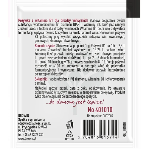 Pożywka do wina z witaminą B1, 10g - 2 ['pożywka dla drożdży', ' pożywka dla drożdży winiarskich', ' pożywka dla drożdży z witaminą B', ' pożywka z tiaminą']