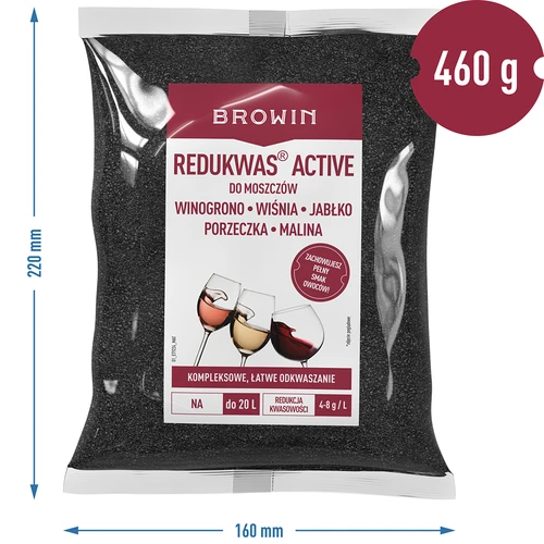 Redukwas® Active do moszczów - regulator kwasowości, 460 g - 7 ['redukcja kwasowości', ' węglan wapnia', ' odkwaszanie moszczu', ' zmniejszenie kwasowości moszczu', ' do wina', ' wino domowe', ' obniżenie kwasowości', ' redukcja kwasowości', ' wina z kwaśnych owoców', ' wino z winogron', ' wino z porzeczek', ' wino z malin', ' wino z wiśni', ' wino z jabłek', ' jak zrobić smaczne wino owocowe', ' jak zrobić dobre wino gronowe', ' zredukowanie kwasu w moszczu', ' środki do wina', ' kwasowość w enologii', ' zbilansowana kwasowość', ' odkwaszanie mineralne']