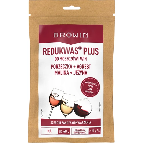 Redukwas® Plus - regulator kwasowości, 100 g  - 1 ['redukcja kwasowości', ' węglan wapnia', ' odkwaszanie moszczu i wina zmniejszenie kwasowości moszczu i wina', ' do wina', ' wino domowe', ' obniżenie kwasowości', ' redukcja kwasowości', ' wina z kwaśnych owoców', ' wino z porzeczek', ' wino z agrestu', ' wino z malin', ' wino z jeżyn', ' jak zrobić smaczne wino owocowe', ' zredukowanie kwasu w winie', ' środki do wina', ' kwasowość w enologii', ' zbilansowana kwasowość', ' odkwaszanie mineralne', ' Redukwas', ' redukwas', ' Redukwas Plus', ' redukwas plus']