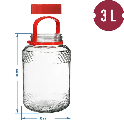 Słoik 3 L z plastikową pokrywą - 6 ['duży słoik', ' duzy sloik', ' słoik duży', ' duży słój', ' duży słój szklany', ' słój na przetwory', ' do kiszenia', ' na ogórki', ' na kapustę', ' słoik przemysłowy', ' słoik ze szczypcami', ' słoik szczypce', ' szczypce do ogórków']