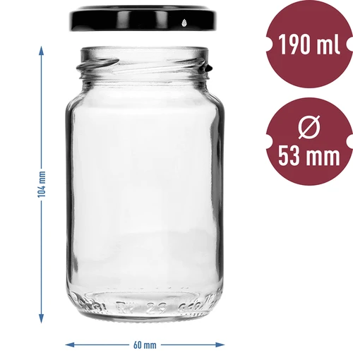 Słoik TO 190ml z kolorową zak. fi 53 - 8 szt. - 8 ['słoiki', ' małe słoiki', ' słoiczek', ' szklany słoik', ' szklane słoiki', ' słoik z zakrętką', ' słoiki na przetwory', ' słoik do weków', ' słoiki do wekowania', ' słoiki do przypraw', ' słoik na dżem', ' słoik na konfitury', ' słoik na miód', ' słoiczki TO 190 ml']