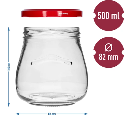 Słoik twist-off 500ml "Odwrócona Amfora" z bordową zakrętką fi 82/6, 6 szt. - 9 ['słoik', ' słoik amfora', ' słoik 500ml', ' zestaw słoików', ' szklane słoiki', ' słoki na przetwory', ' słoiki na kosmetyki', ' słoiki 6 sztuk', ' słoik szklany', ' słoiki na dżemy', ' słoiki na konfitury', ' słoiki na marmolady', ' słoiki na przetwory mięsne', ' słoiki do słoików', ' słoiki na kosmetyki']