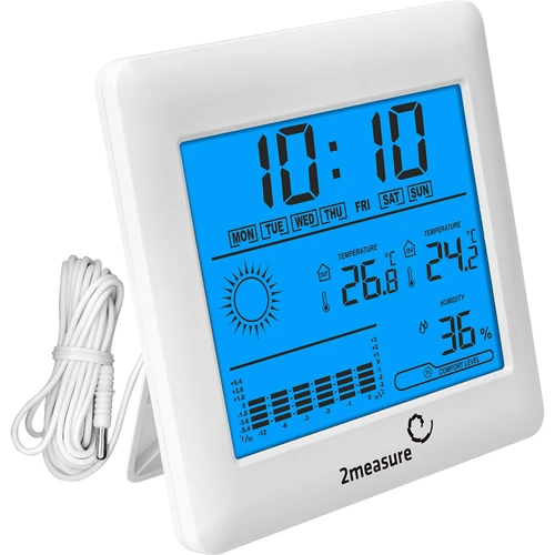 Stacja pogodowa – elektroniczna, podświetlana, sonda, biała  - 1 ['stacja pogody z sondą', ' termometr-higrometr', ' stacja pogody wielofunkcyjna', ' do pomiaru temperatury', ' z zegarem', ' podświetlany wyświetlacz', ' pamięć mini-max', ' pomiar wilgotności', ' browin', ' stacja pogodowa']