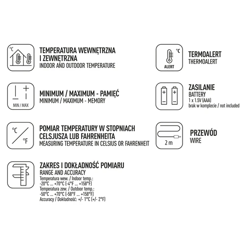 Stacja pogodowa – elektroniczna, sonda, biała - 4 ['stacja pogodowa', ' domowa stacja pogodowa', ' temperatura', ' temperatura otoczenia', ' kontrola temperatury', ' termometr elektroniczny', ' termometr wewnętrzny', ' termometr zewnętrzny', ' termometr na zewnątrz', ' termometr z sondą', ' termometr elektroniczny z sondą', ' stacja pogodowa']