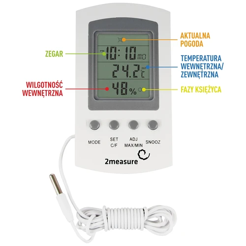 Stacja pogodowa – elektroniczna, sonda, biała - 5 ['stacja pogodowa', ' domowa stacja pogodowa', ' temperatura', ' temperatura otoczenia', ' kontrola temperatury', ' termometr elektroniczny', ' termometr wewnętrzny', ' termometr zewnętrzny', ' termometr na zewnątrz', ' termometr z sondą', ' termometr elektroniczny z sondą', ' wilgotnościomierz', ' termometr z higrometrem', ' termometr z wilgotnościomierzem', ' wilgotnościomierz powietrza']